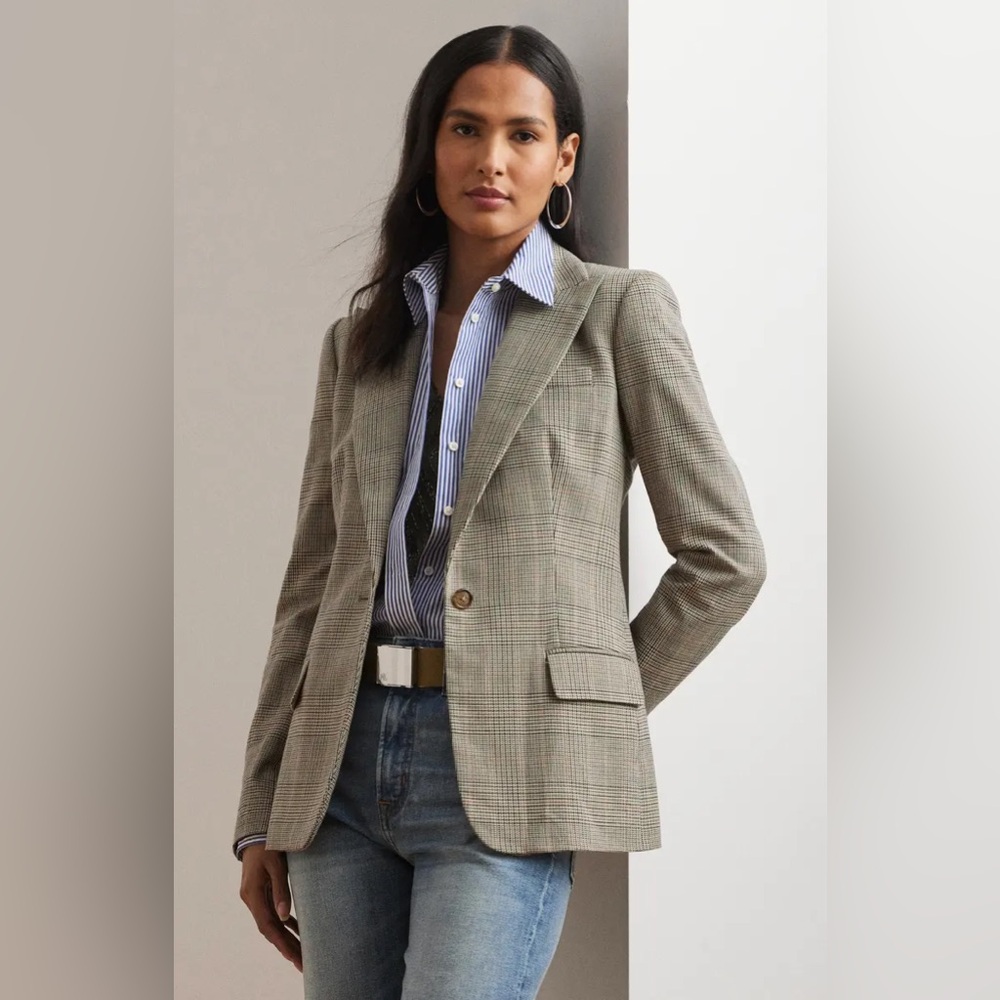 🔥🔥🔥 Lauren Glen Plaid Cotton-Blend Twill Blazer size 12
